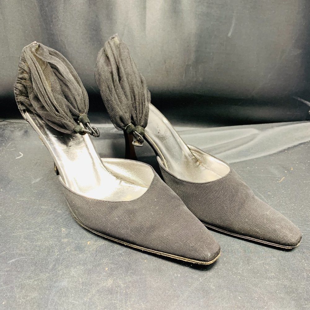 Rene Caovilla Black Lace and Canvas Formal Shoes